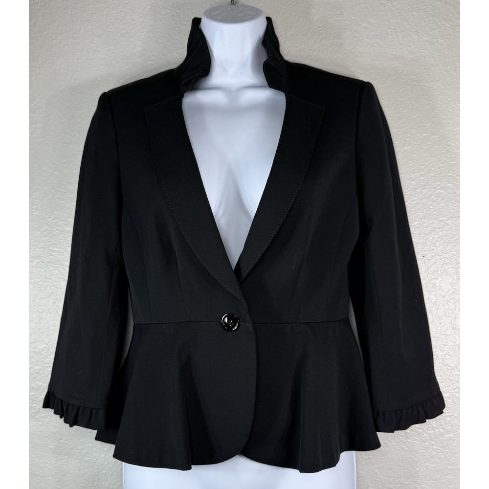 White House Black Market Blazer Ruffle Womens Jacket 3/4 Sleeve Size 2